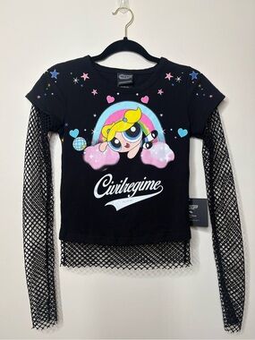 Civil Regime Black Fishnet Sleeve Shirt